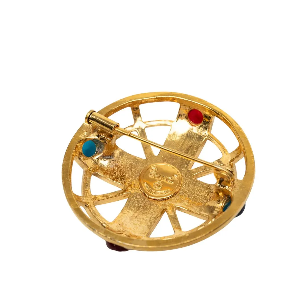 Chanel CC Gold Plated Gripoix Brooch Gold Metal Very good - Inside View