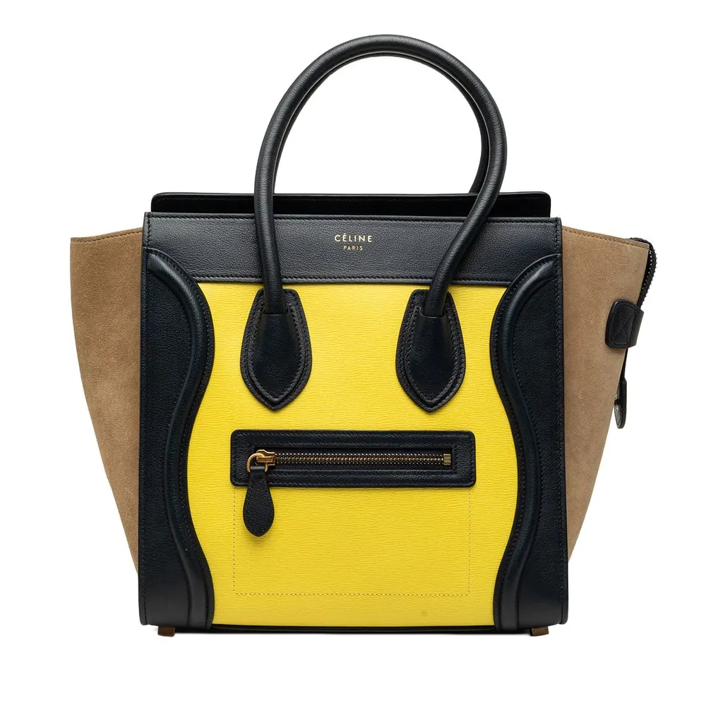 Celine Micro Tricolor Calfskin and Suede Luggage Tote Yellow Leather Good - Front View