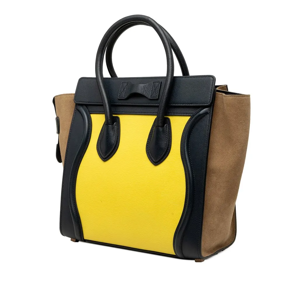 Celine Micro Tricolor Calfskin and Suede Luggage Tote Yellow Leather Good - Back View