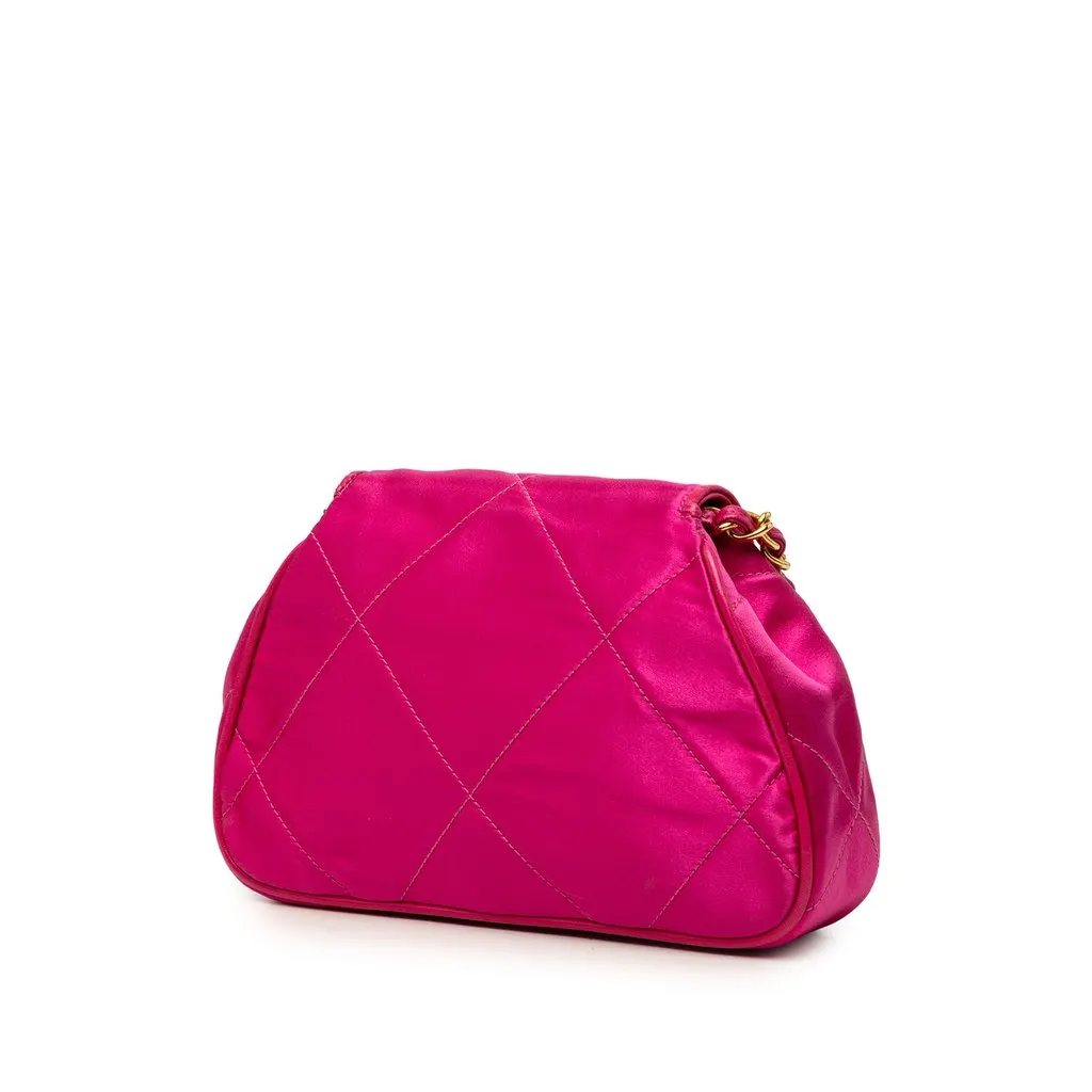 Chanel CC Quilted Satin Flap Crossbody Pink Satin Good - Back View