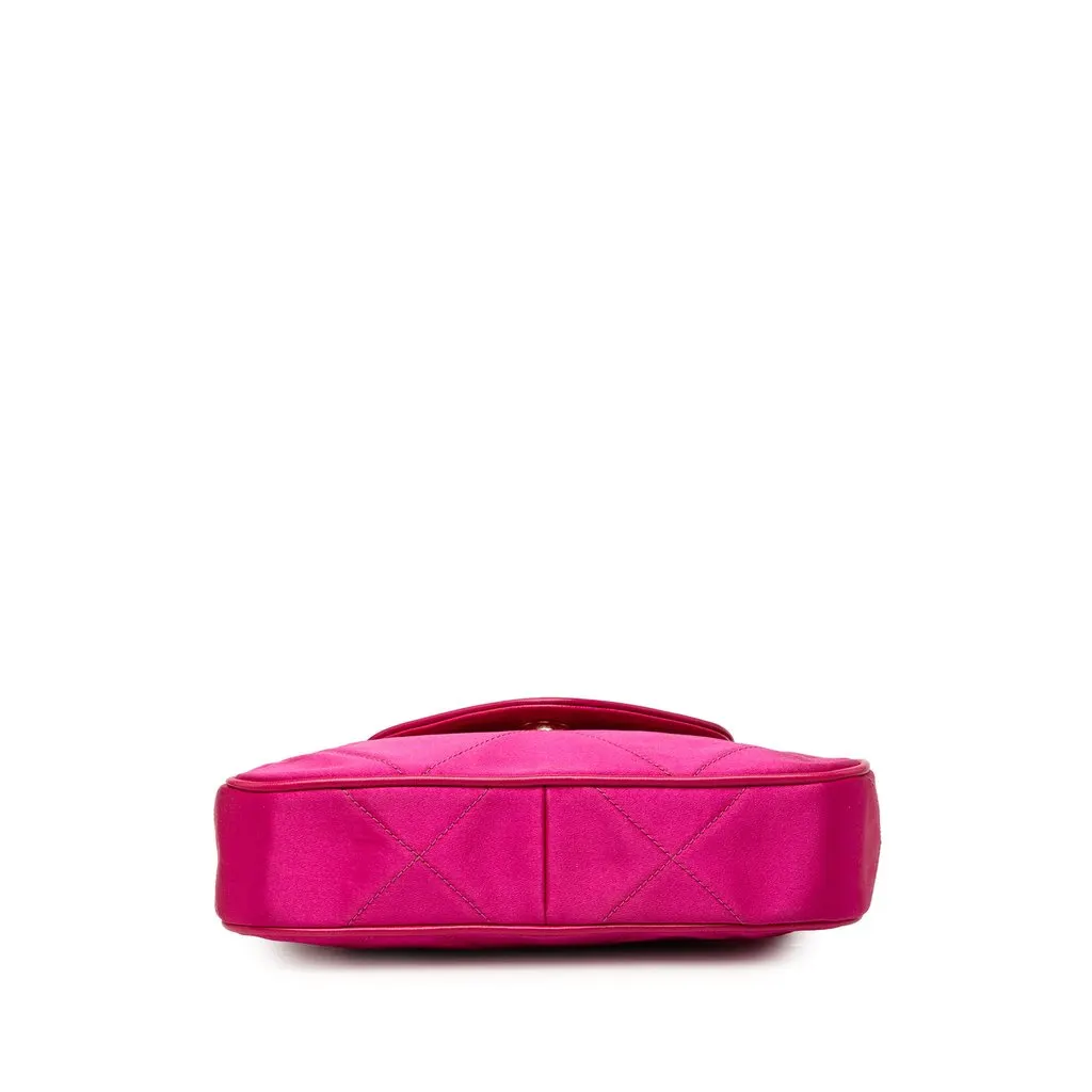 Chanel CC Quilted Satin Flap Crossbody Pink Satin Good - Inside View