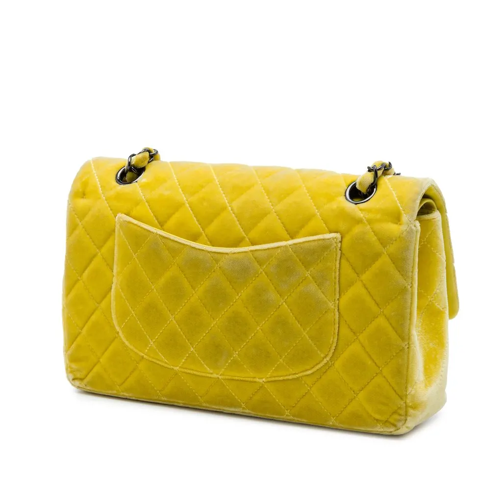 Chanel Medium Classic Velvet Double Flap Yellow Very good - Back View