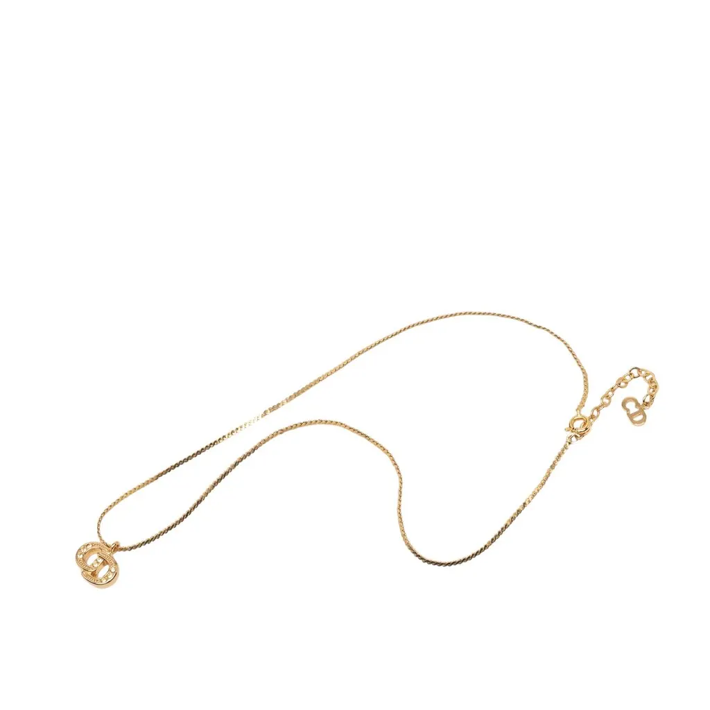 Dior Gold Plated Strass CD Logo Pendant Necklace Gold Metal Very good - Front View
