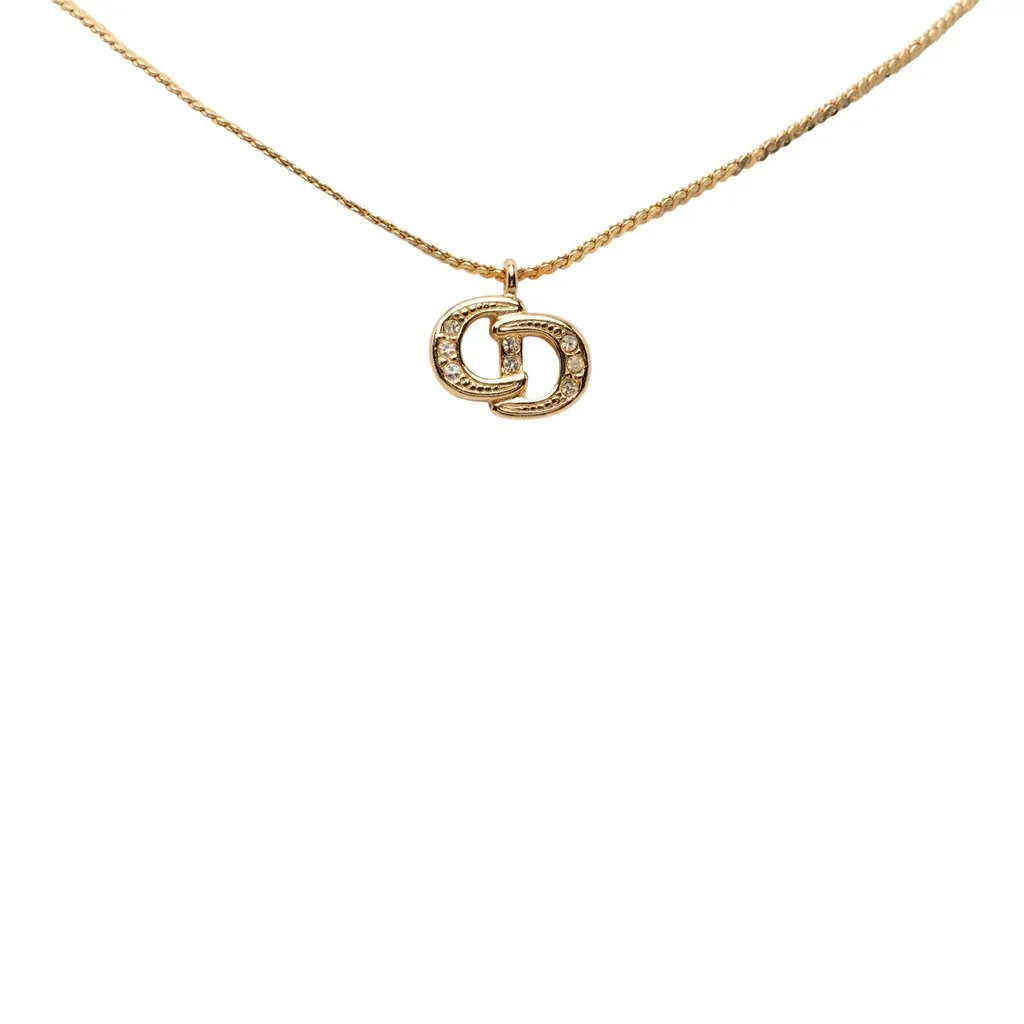 Dior Gold Plated Strass CD Logo Pendant Necklace Gold Metal Very good - Back View