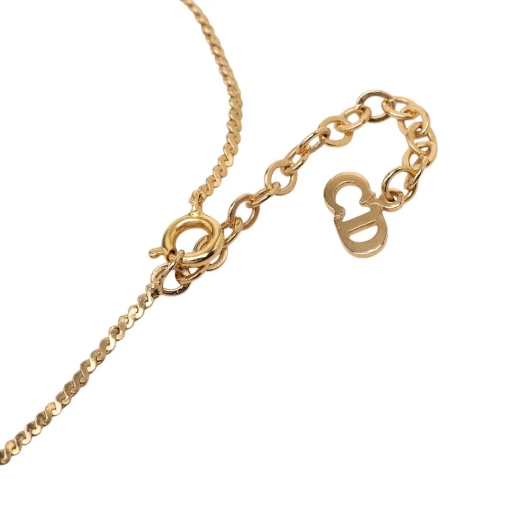 Dior Gold Plated Strass CD Logo Pendant Necklace Gold Metal Very good - Model View