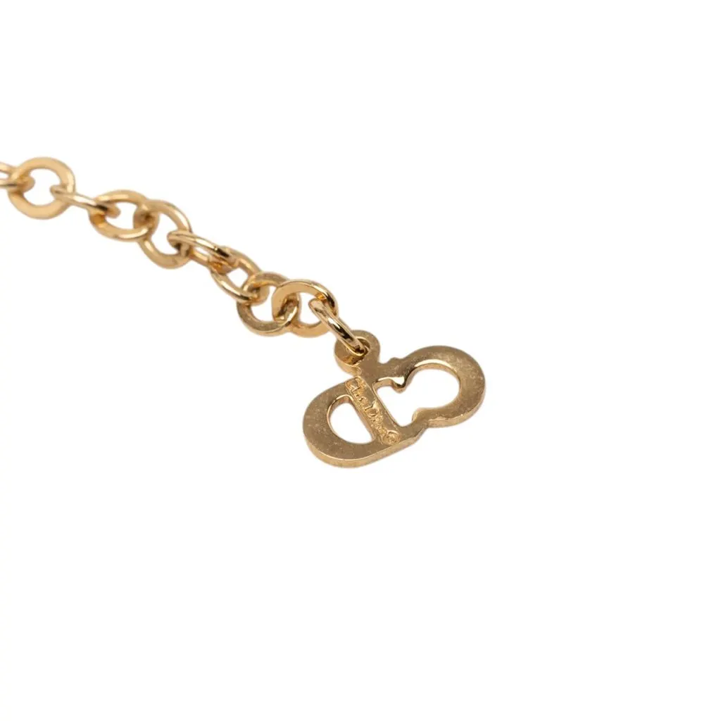 Dior Gold Plated Strass CD Logo Pendant Necklace Gold Metal Very good - Box View