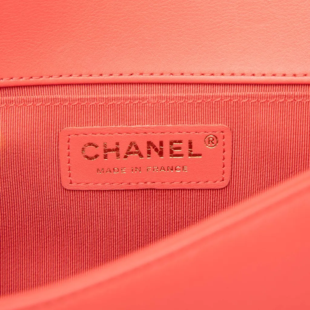 Chanel Small Chevron Tweed and Lambskin Pearl Boy Flap Pink Leather Good - Box View