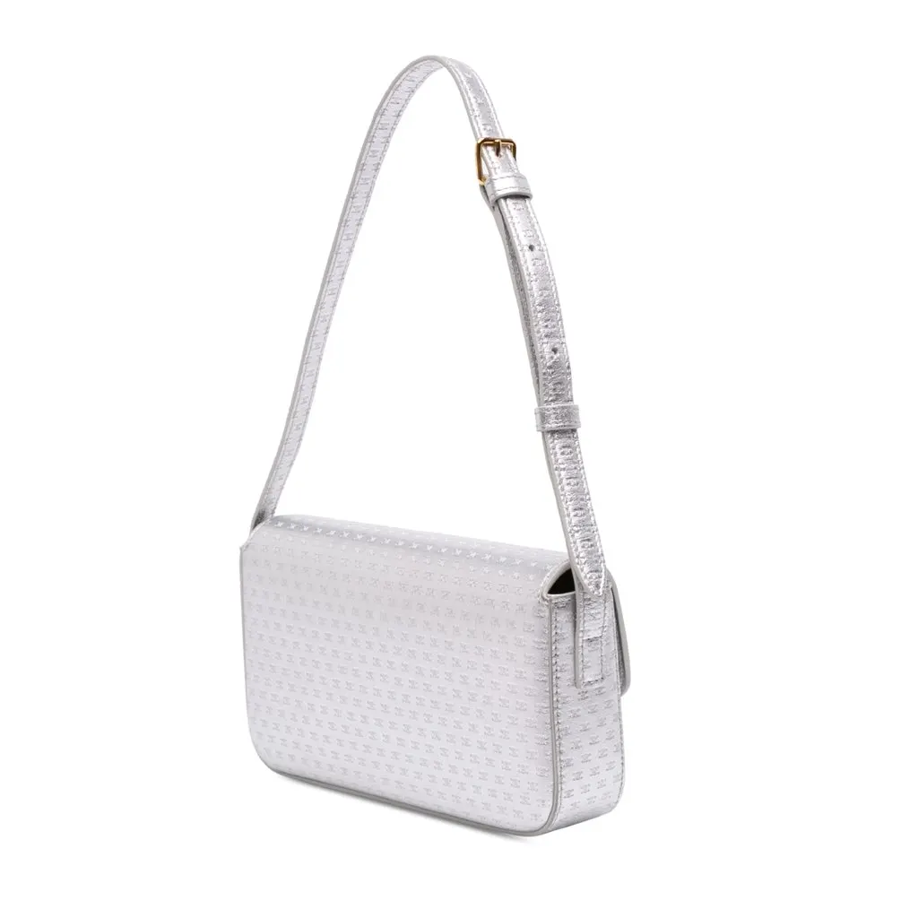 Celine Triomphe All Over Laminated Calfskin Claude Shoulder Bag Silver Leather Very good - Back View