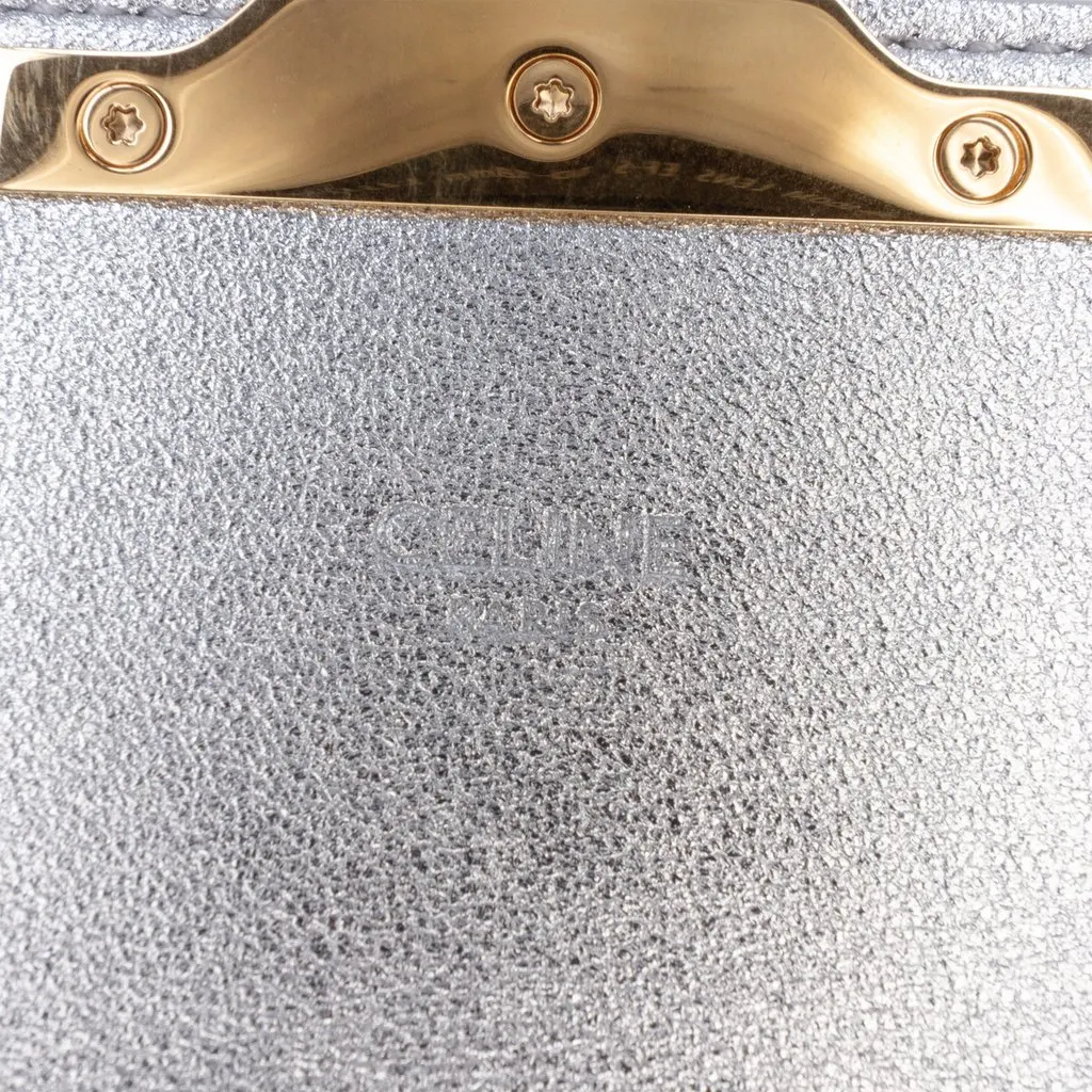 Celine Triomphe All Over Laminated Calfskin Claude Shoulder Bag Silver Leather Very good - Box View