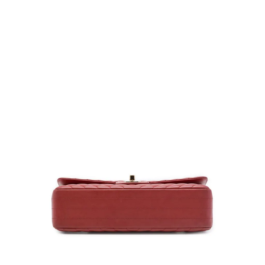 Chanel Medium Classic Chevron Lambskin Double Flap Red Leather Good - Inside View