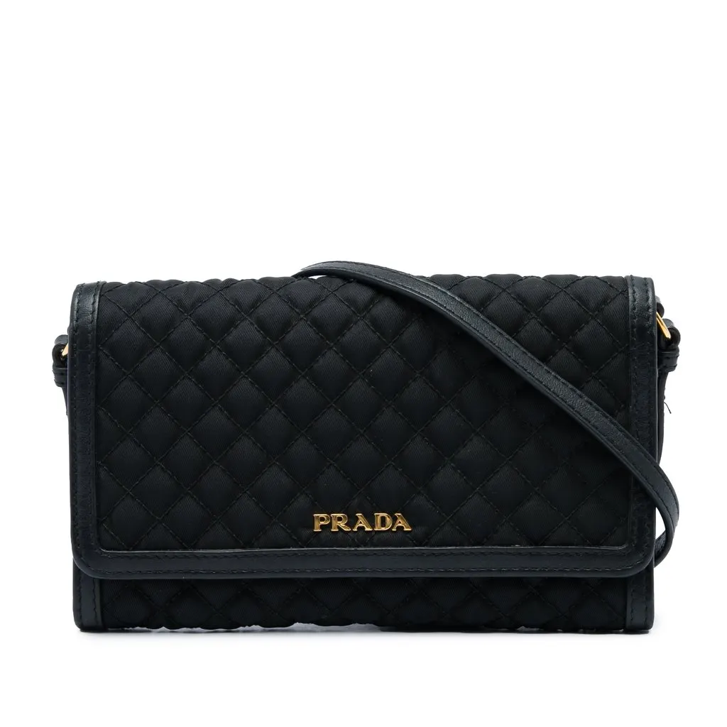 Prada Impuntu Tessuto Wallet on Strap Black Polyamide Good - Front View