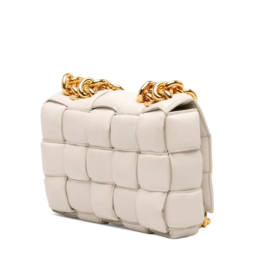 Bottega Veneta Nappa Intrecciato Padded Chain Cassette Satchel White Leather Very good - Back View