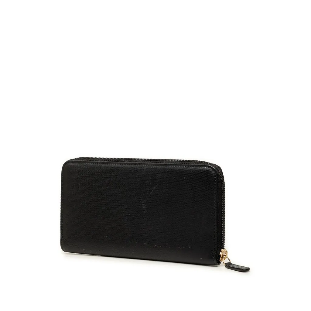 Chanel CC Textured Calfskin Button Zip Around Wallet Black Leather Good - Back View