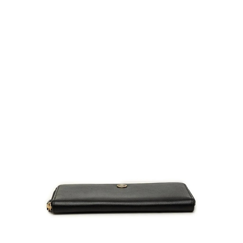 Chanel CC Textured Calfskin Button Zip Around Wallet Black Leather Good - Inside View