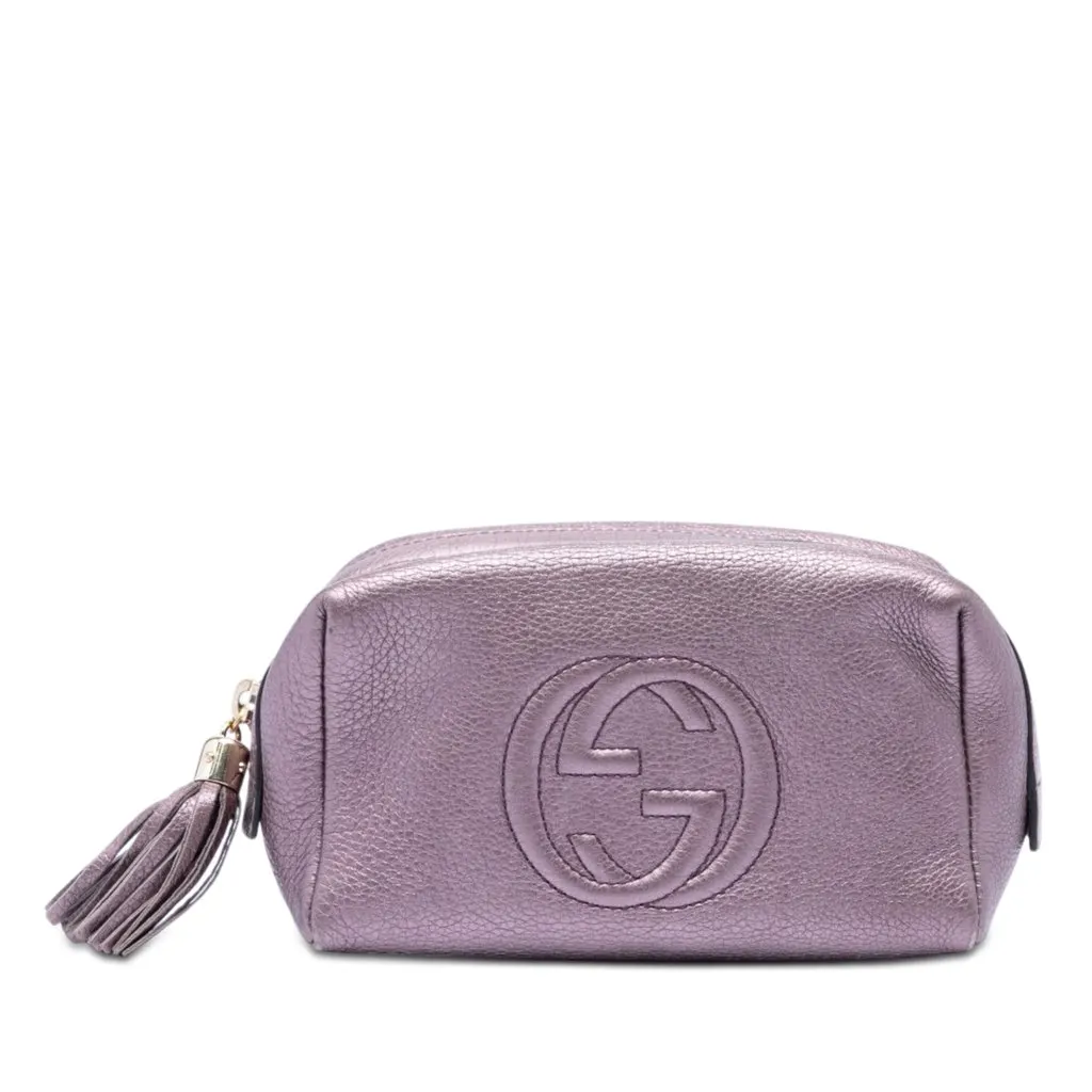 Gucci Metallic Leather Soho Cosmetic Pouch Purple Leather Very good - Front View