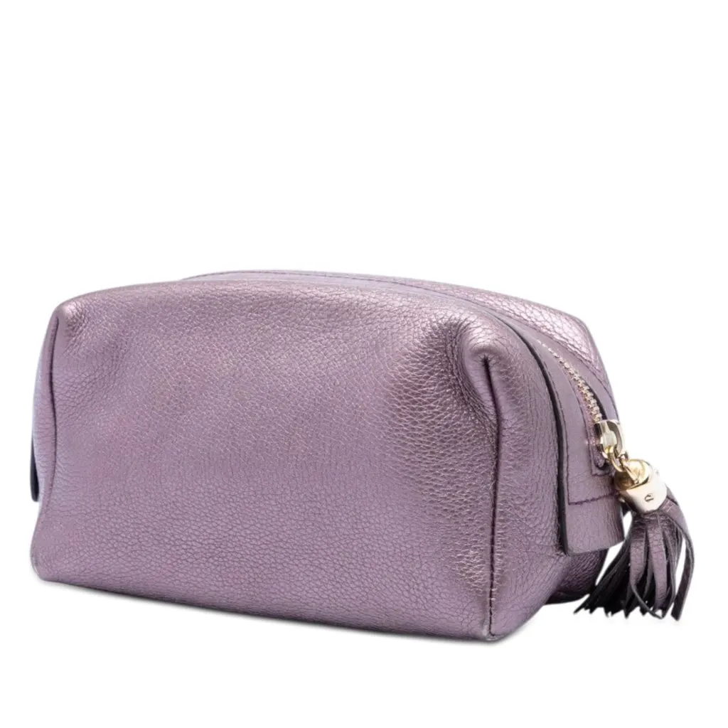 Gucci Metallic Leather Soho Cosmetic Pouch Purple Leather Very good - Back View