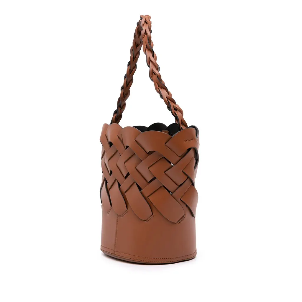 Prada Vitello Intreccio Tress Bucket Bag Brown Leather Very good - Back View