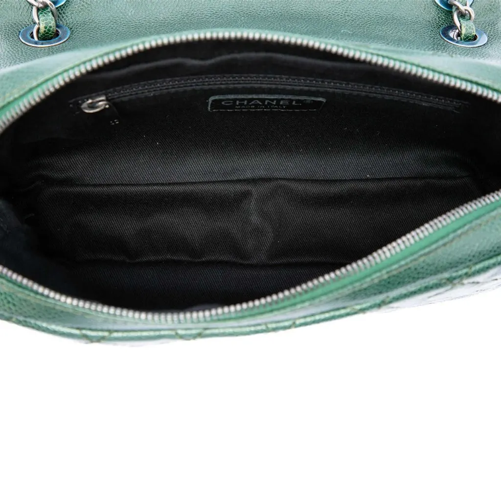 Chanel Medium Quilted Caviar Easy Flap Green Leather Very good - Box View