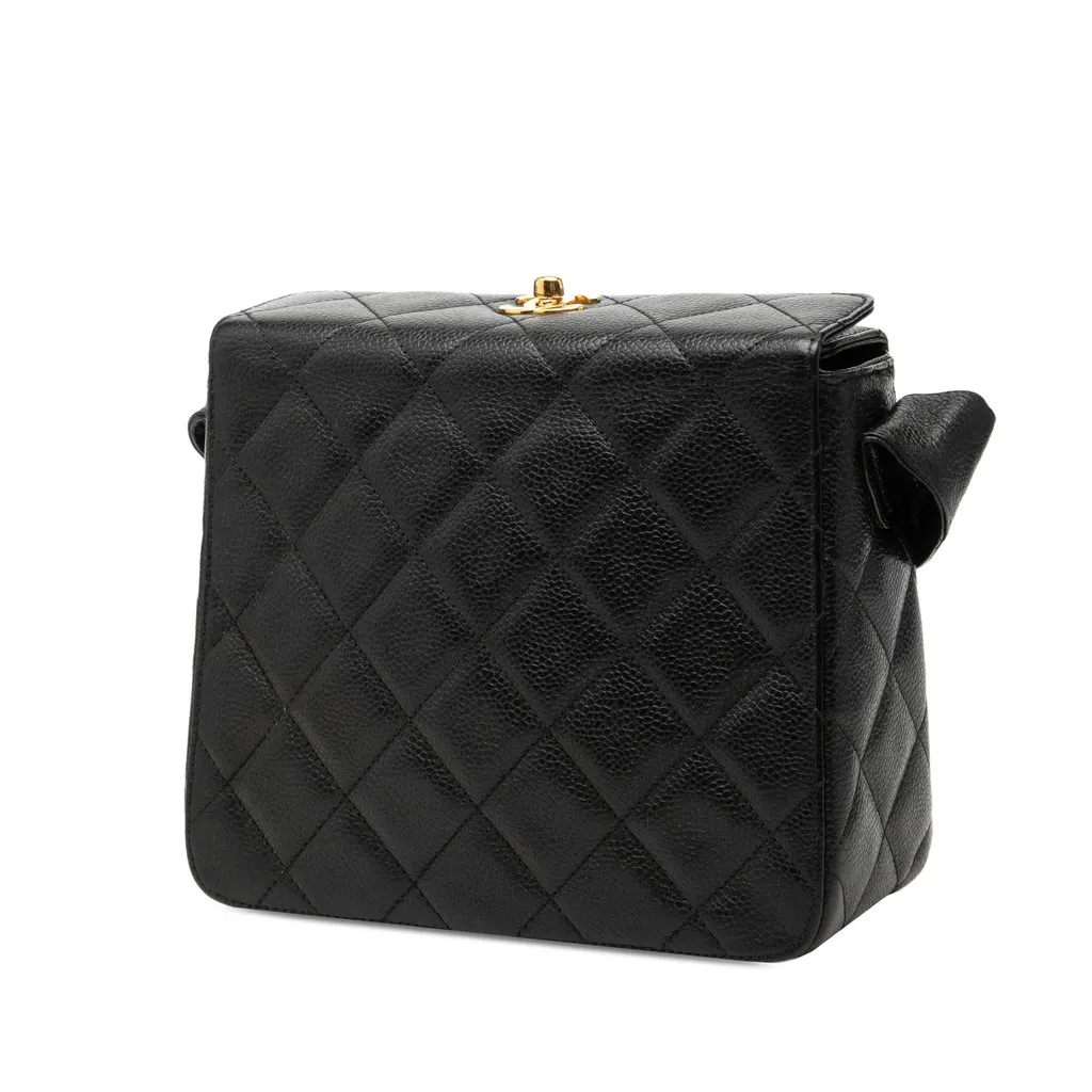 Chanel CC Quilted Caviar Carved Buckle Box Bag Black Leather Very good - Back View