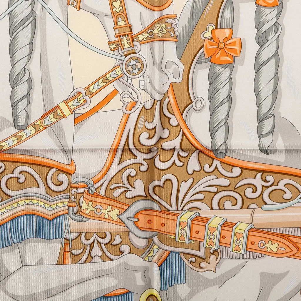 Hermès Harnais de Coeur Silk Scarf 90 White Silk Never worn - Back View
