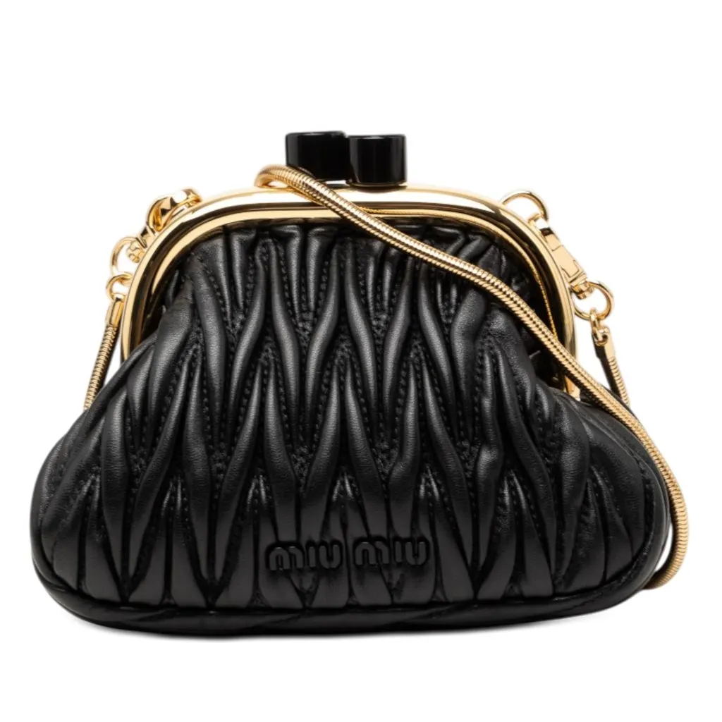 Miu Miu Mini Matelasse Nappa Belle Crossbody Black Leather Very good - Front View