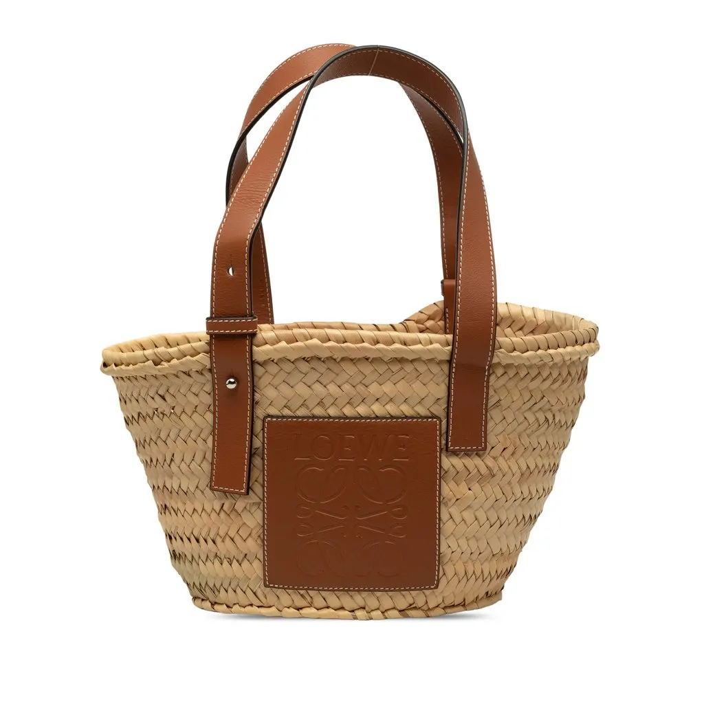 LOEWE Small Raffia Anagram Basket Tote Beige Very good - Front View