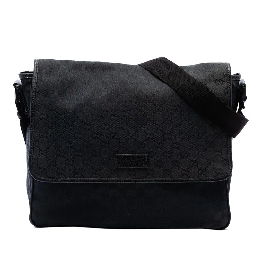 Gucci GG Canvas Flap Messenger Bag Black Canvas Good - Front View