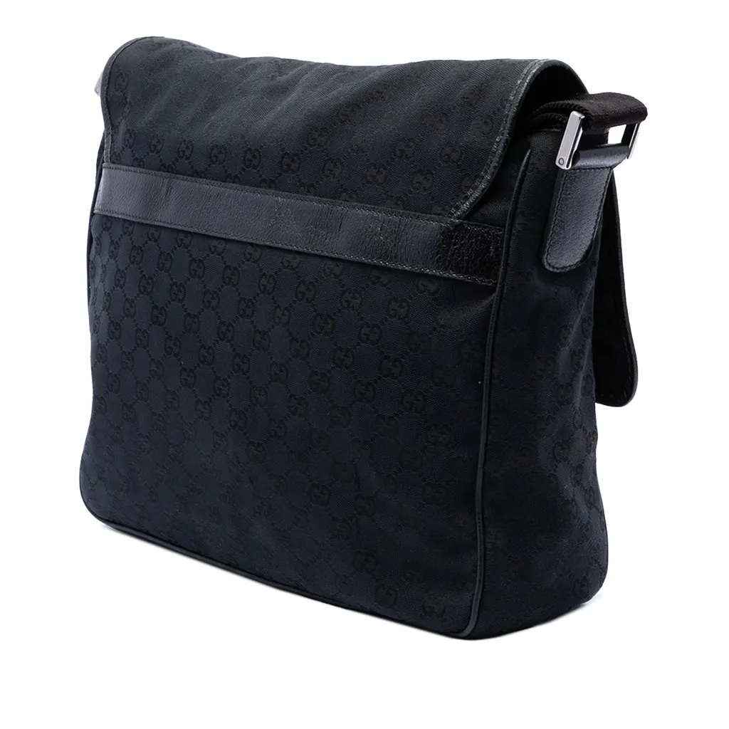 Gucci GG Canvas Flap Messenger Bag Black Canvas Good - Back View