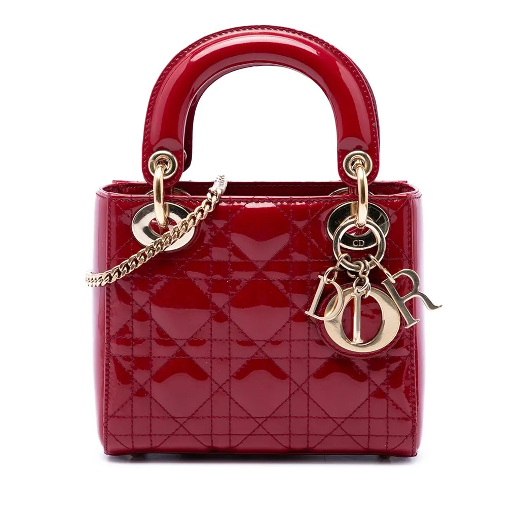 Dior Mini Patent Cannage Lady Dior Red Leather Very good - Front View