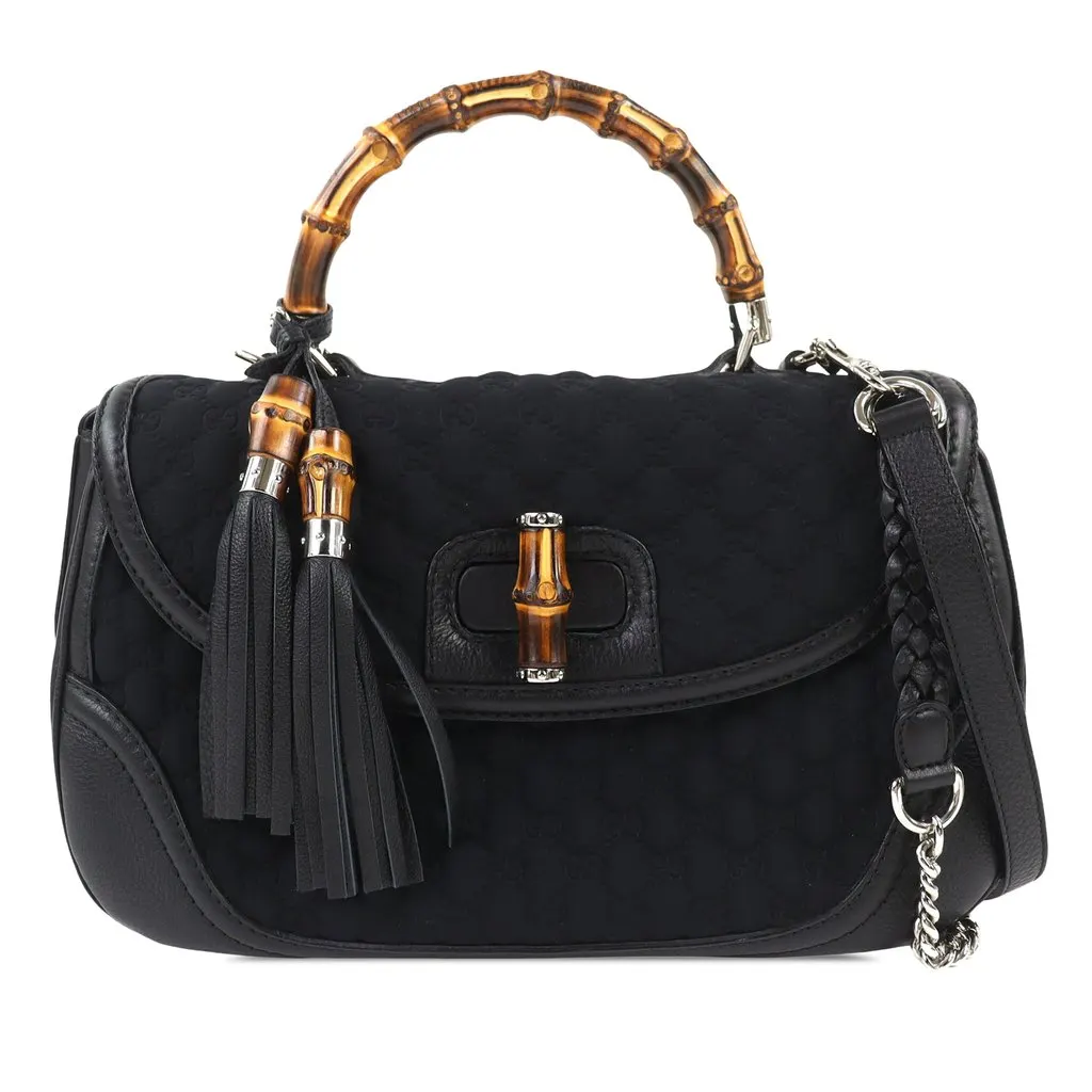 Gucci Large GG Neoprene New Bamboo Top Handle Bag Black Very good - Front View