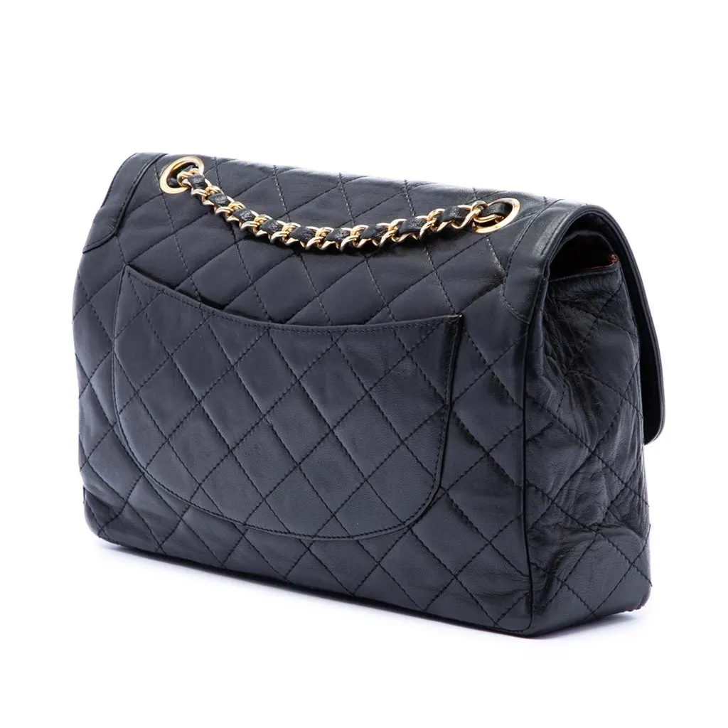 Chanel Limited Edition Paris Quilted Lambskin Double Flap Black Leather Very good - Back View