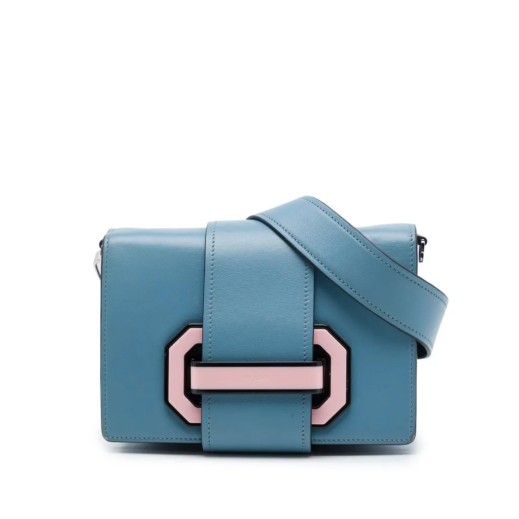 Prada City Calf Plex Ribbon Crossbody Blue Leather Very good - Front View