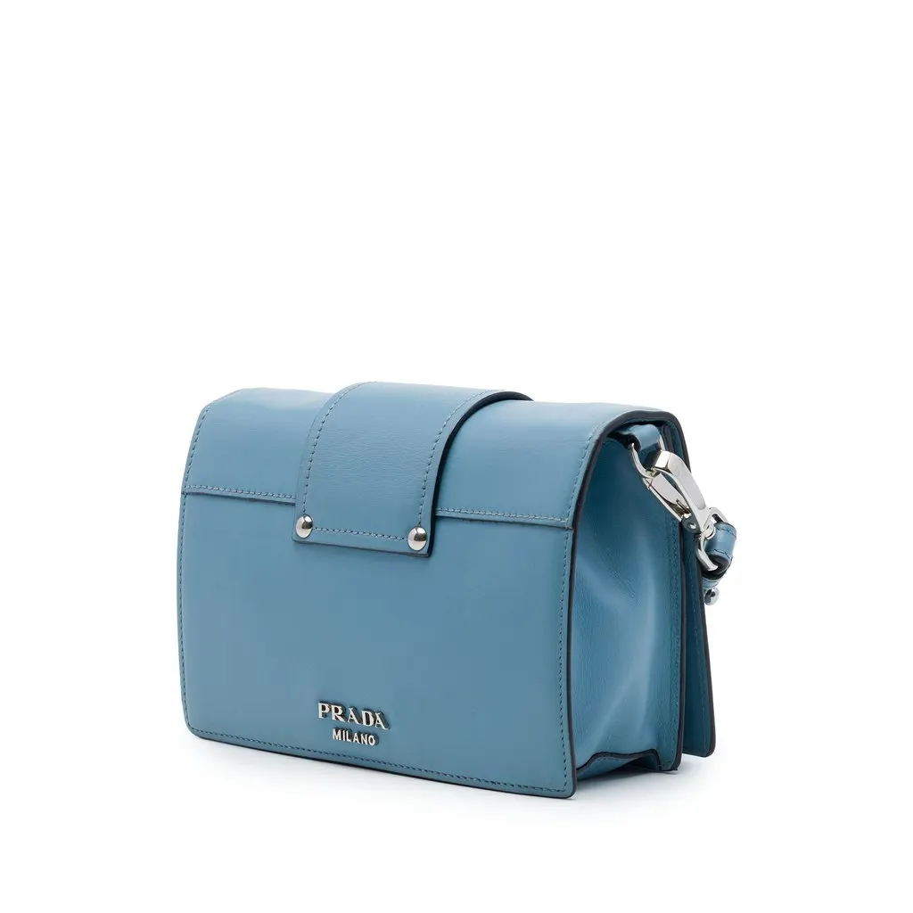 Prada City Calf Plex Ribbon Crossbody Blue Leather Very good - Back View
