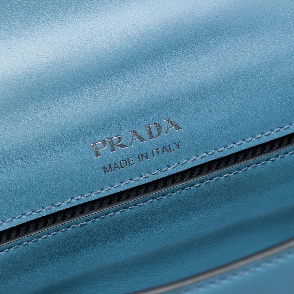 Prada City Calf Plex Ribbon Crossbody Blue Leather Very good - Box View
