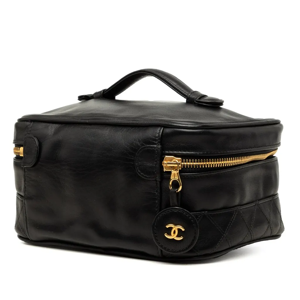 Chanel CC Quilted Lambskin Vanity Bag Black Leather Very good - Back View