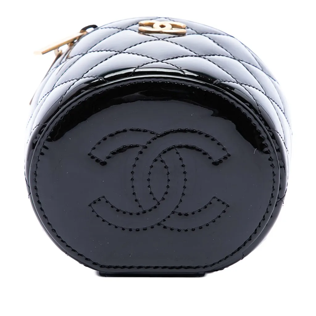 Chanel Quilted Patent Afternoon Tea Top Handle Vanity Case with Chain Black Leather Very good - Inside View