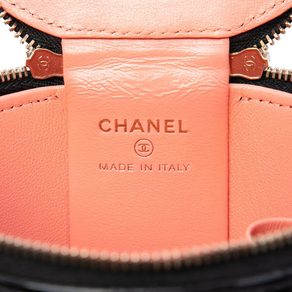 Chanel Quilted Patent Afternoon Tea Top Handle Vanity Case with Chain Black Leather Very good - Box View