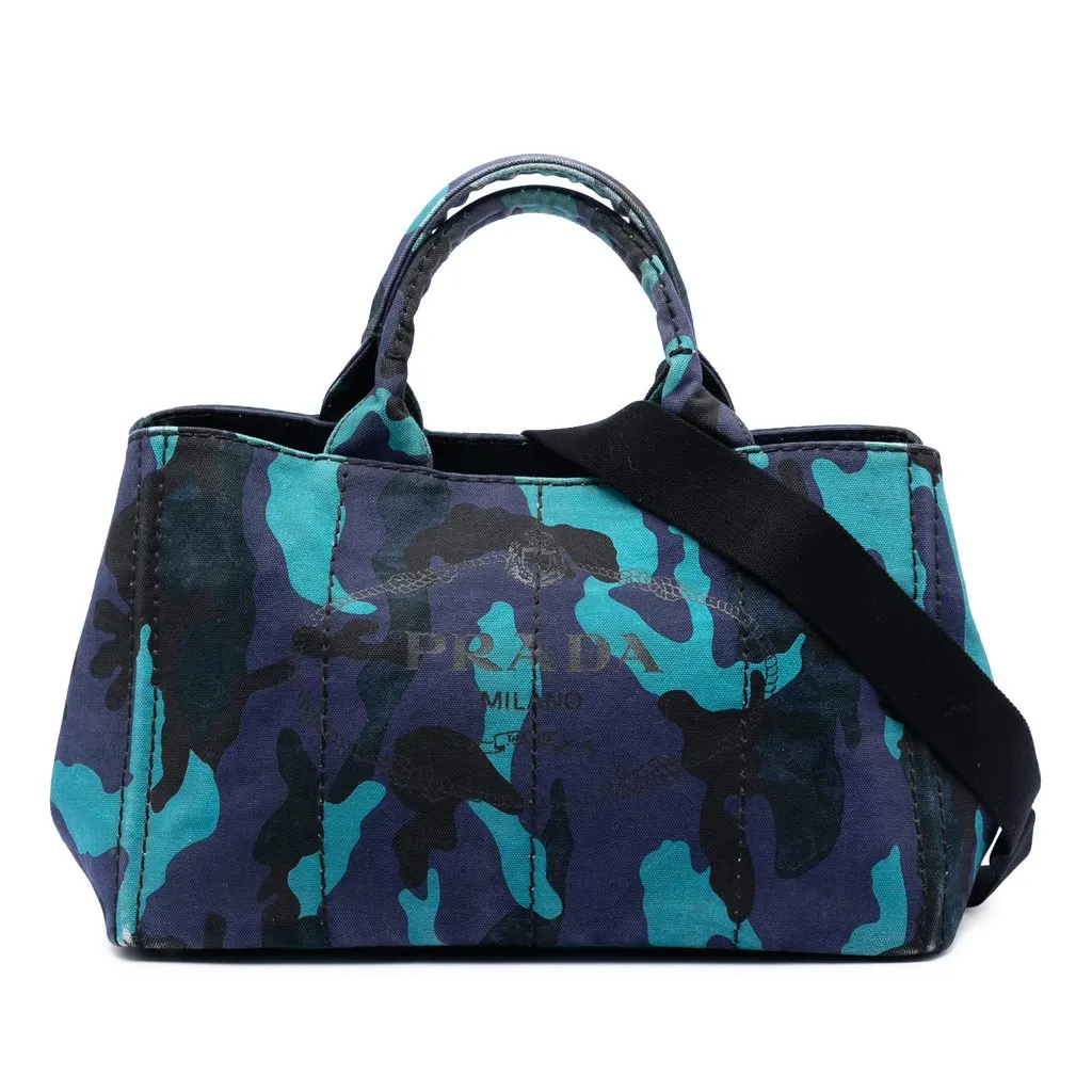 Prada Canvas Canapa Logo Camouflage Satchel Blue Very good - Front View