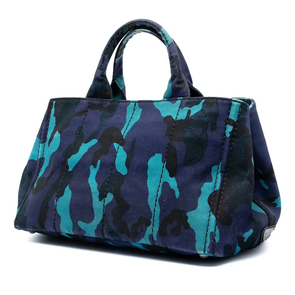 Prada Canvas Canapa Logo Camouflage Satchel Blue Very good - Back View