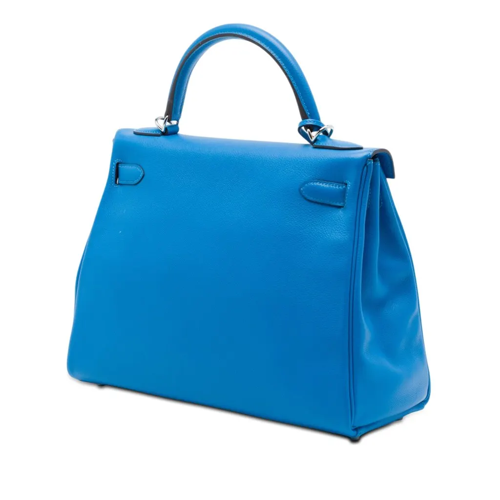 Hermès Clemence Kelly II Retourne 32 Blue Leather Very good - Back View