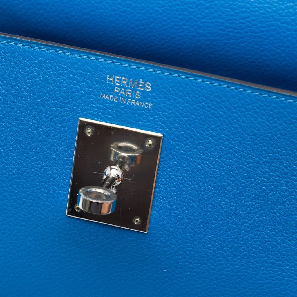 Hermès Clemence Kelly II Retourne 32 Blue Leather Very good - Box View