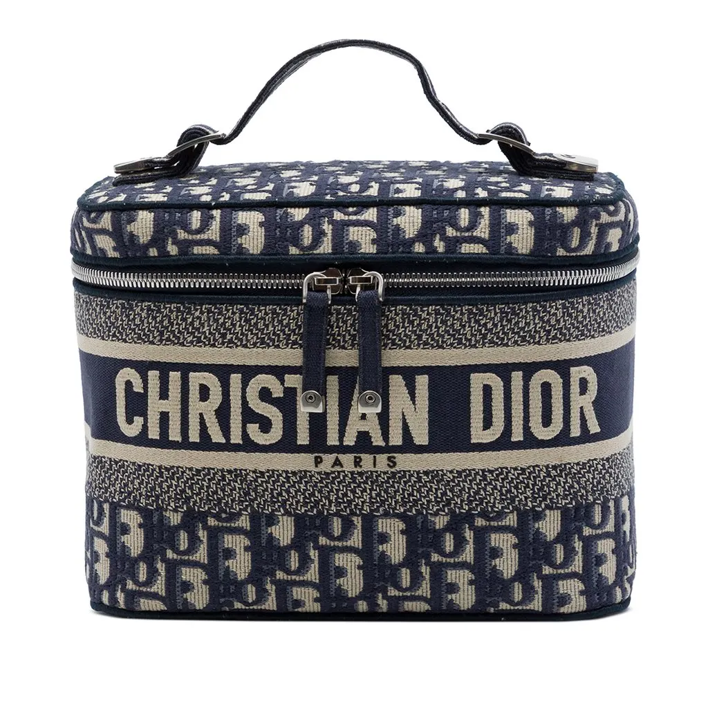Dior Oblique Embroidered Canvas Diortravel Vanity Case Blue Canvas Good - Front View