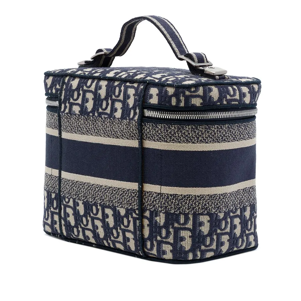 Dior Oblique Embroidered Canvas Diortravel Vanity Case Blue Canvas Good - Back View
