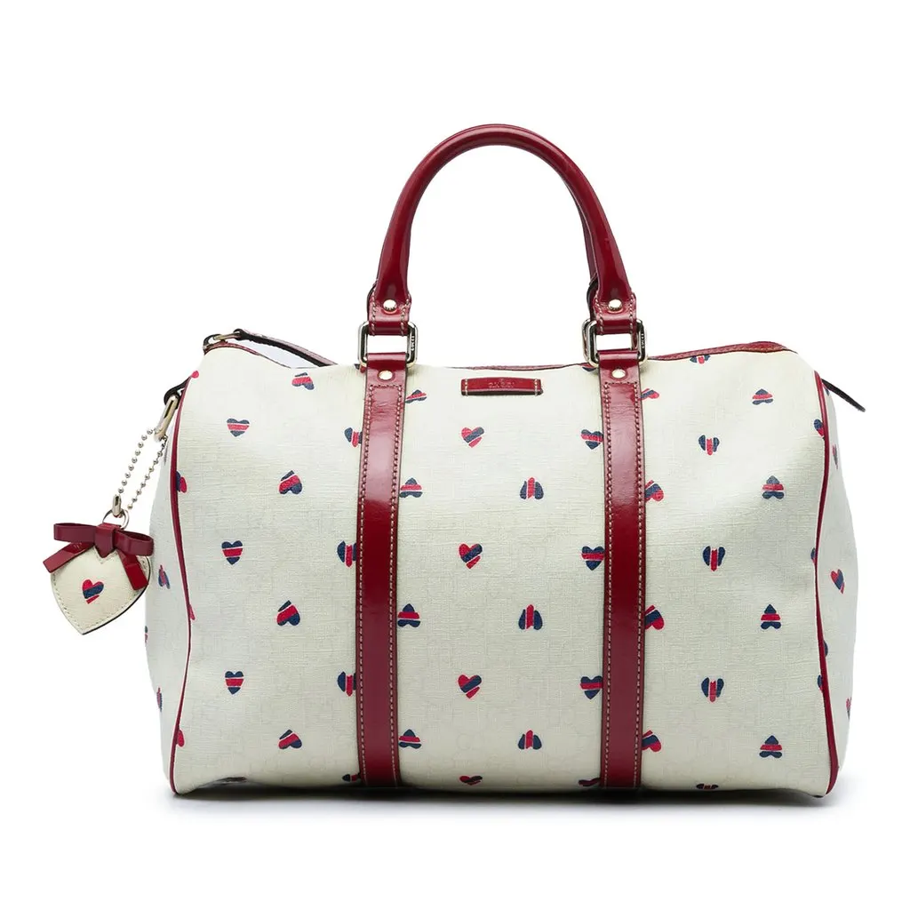 Gucci Medium GG Supreme Hearts Joy Boston Bag White Canvas Very good - Front View