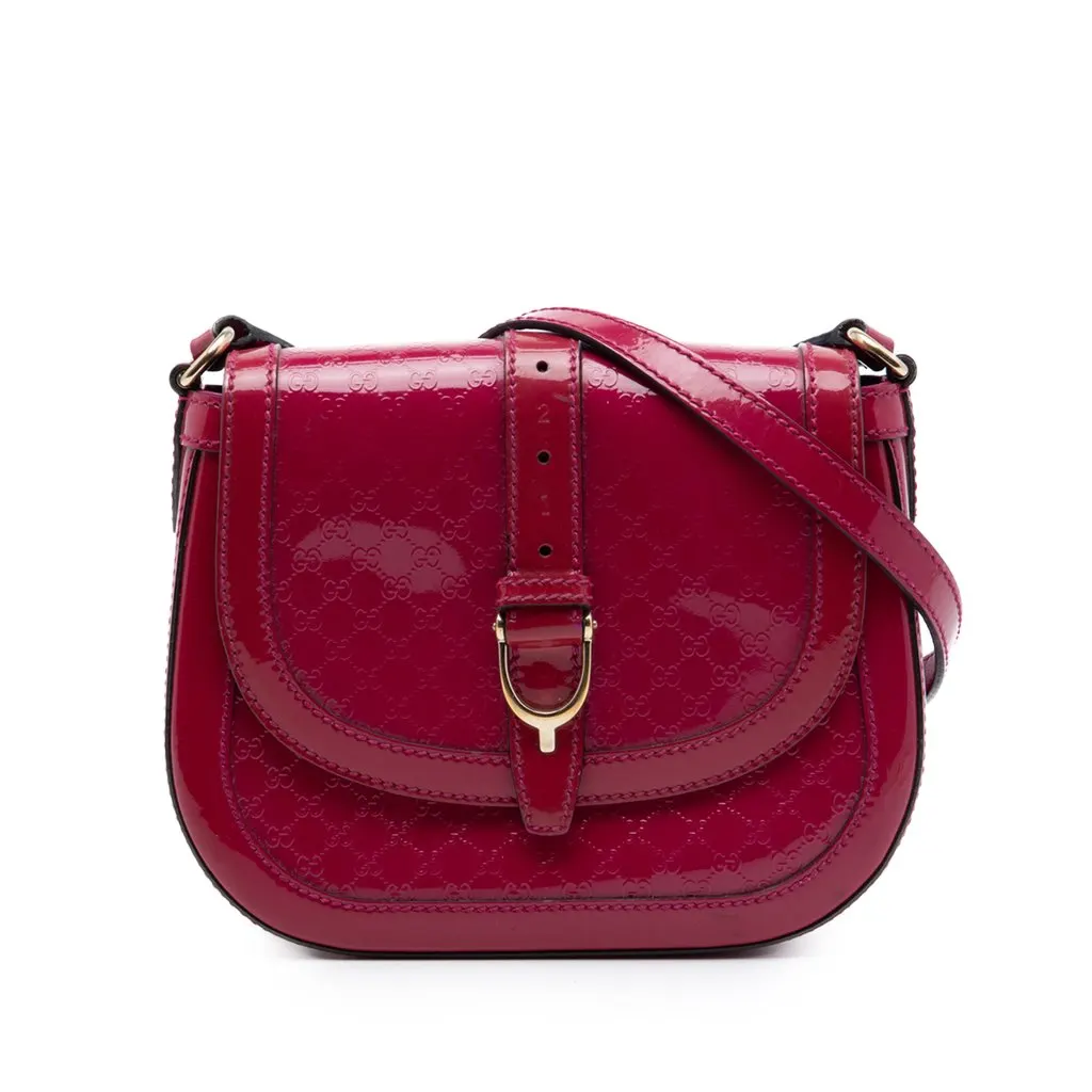 Gucci صغيرة Microguccissima جلد لامع Stirrup حقيبة كروس