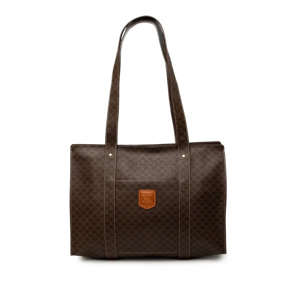 Celine Macadam Coated Canvas Tote Brown Canvas Good - Front View