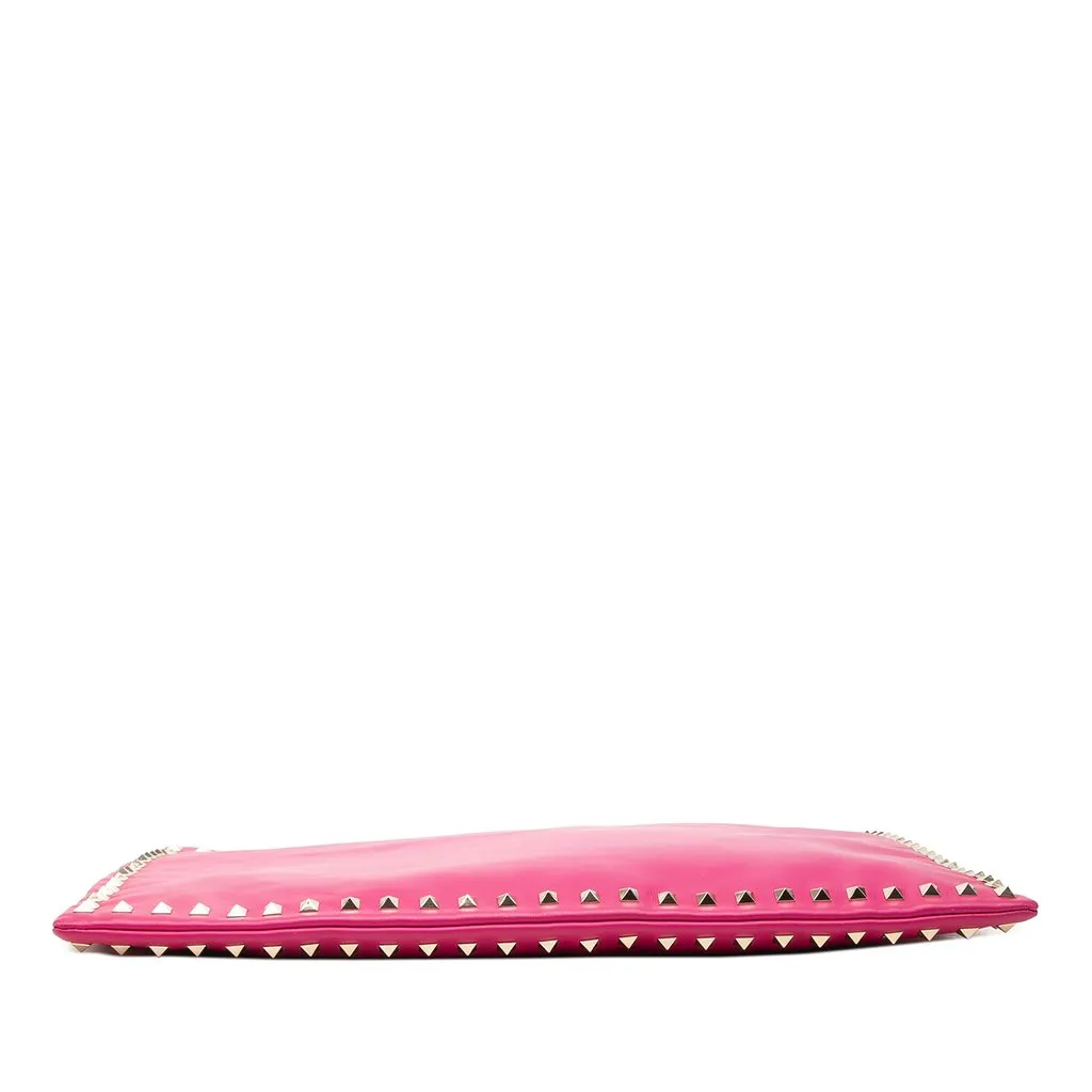 Valentino Large Leather Rockstud Clutch Pink Leather Very good - Inside View