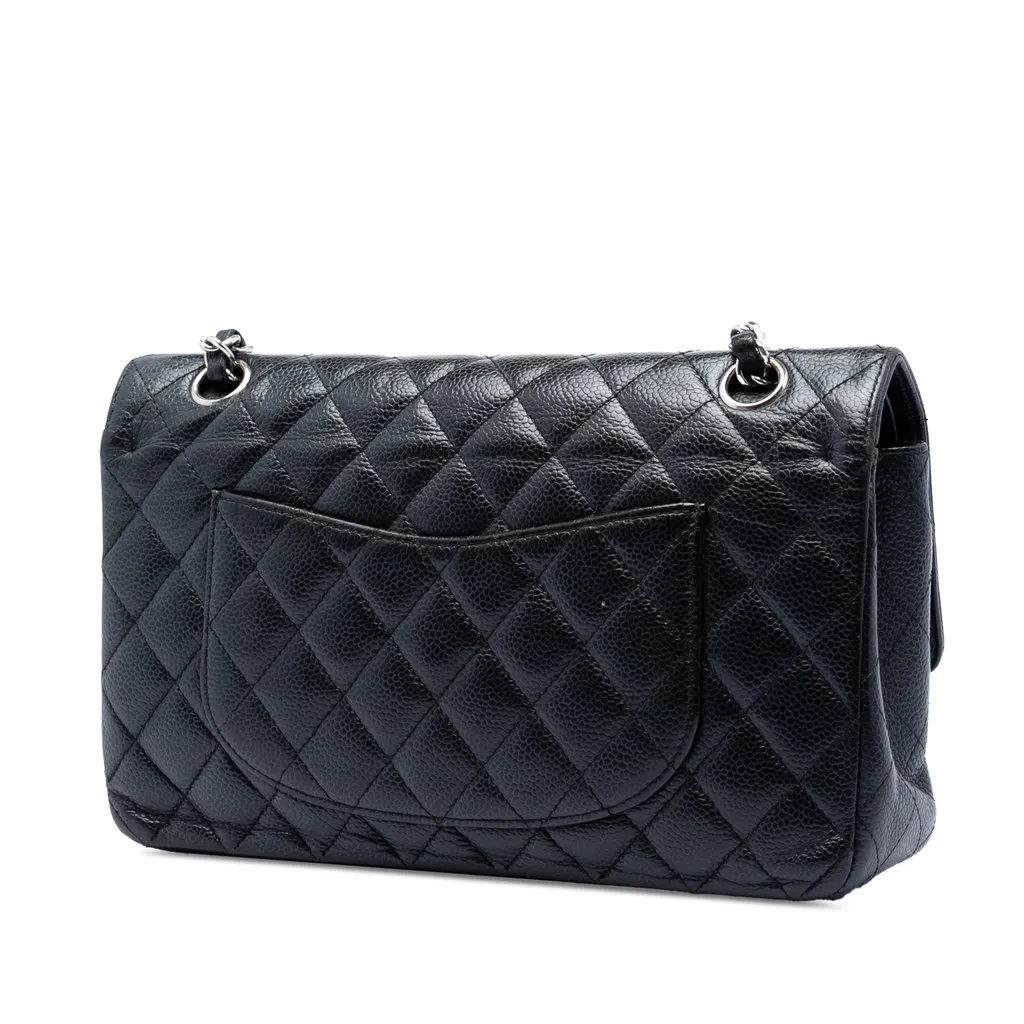 Chanel Medium Classic Caviar Double Flap Black Leather Very good - Back View
