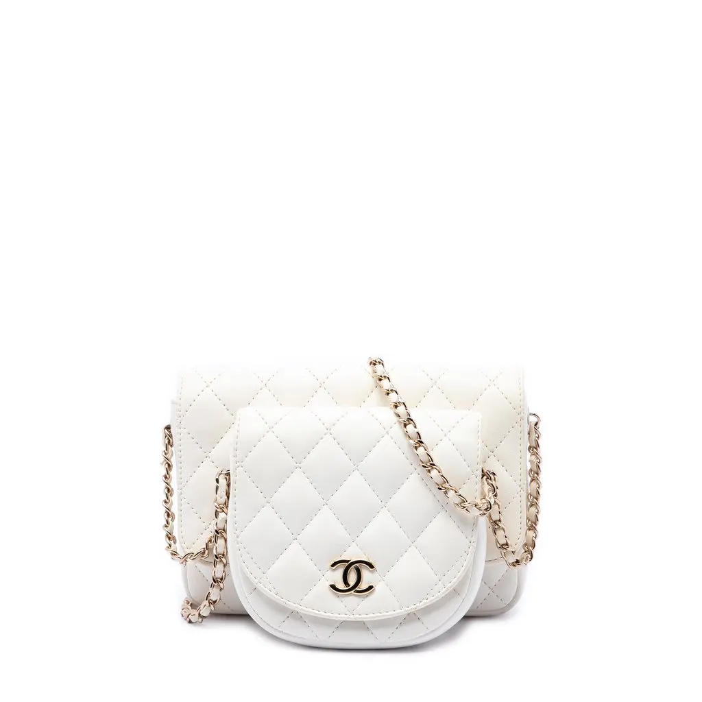 Chanel Quilted Lambskin Side Packs Flap White Leather Very good - Front View