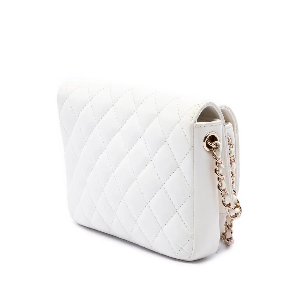 Chanel Quilted Lambskin Side Packs Flap White Leather Very good - Back View
